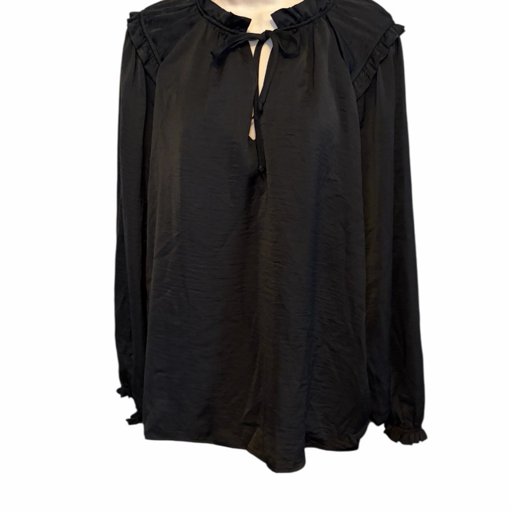 Knox Rose Dusty Black Blouse with Ruffle Trim NWT Size XL